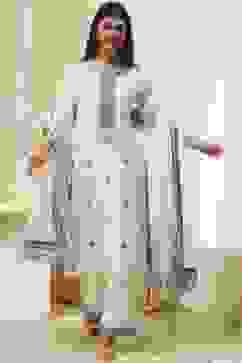 Off-White Embroidered Straight Suit Set image number 6