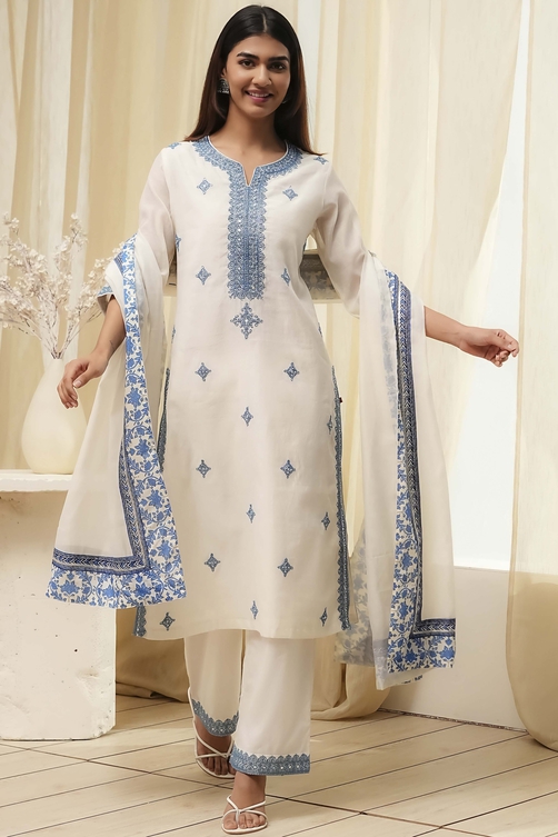 Pink Embroidered Straight Suit Set image number 6