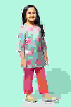 Blue Cotton Viscose Straight Printed 2 Piece Set image number 5