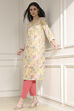 Yellow Cotton Blend Printed Straight Kurta image number 0