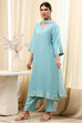 Dull Blue Solid A-Line Suit Set image number 3