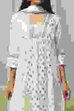 Off-White Cotton Printed Gathered Suit Set image number 1