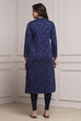 Navy Blue Yarn-Dyed Printed Straight Winter Kurta image number 3
