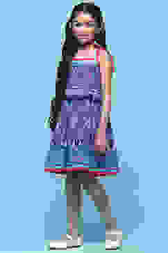 Blue Mosaic Printed Cotton Shoulder Tie Up Dress image number 2