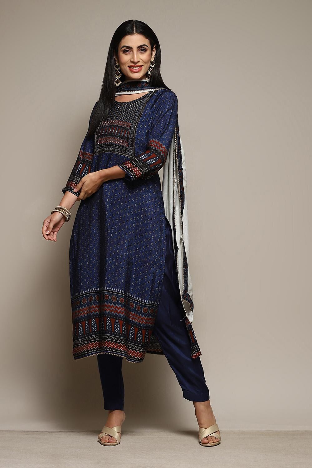 Blue Modal Digital Print Unstitched Suit Set image number 1