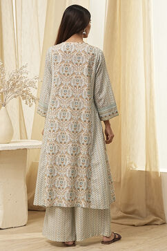 Blue Pure Cotton A-Line Kurta Set  image number 4