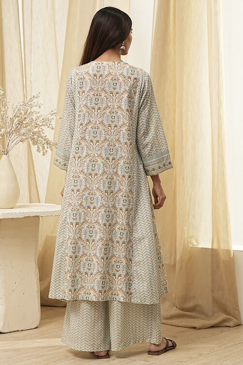 Blue Pure Cotton A-Line Kurta Set  image number 4