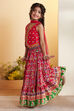 Red Cotton Printed Tiered Lehenga Set image number 3