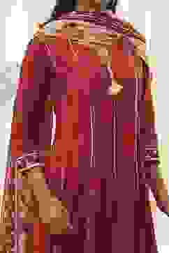 Rust Cotton Yarn-Dyed Kalidar Suit Set image number 1