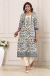 Blue Cotton Straight Kurta image number 5