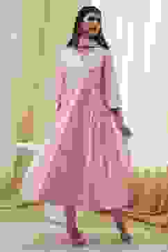 Pink Cotton Anarkali Suit Set image number 0