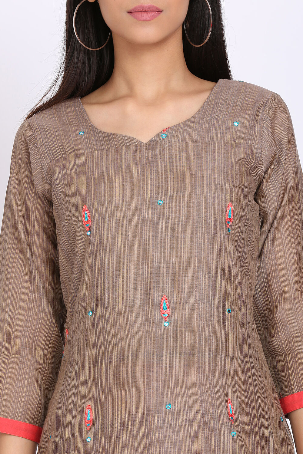 Beige Chanderi Power Loom Unstitched Suit Set image number 1