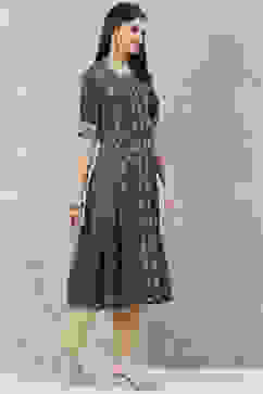 Denim Blue Rayon A-Line Printed Kurta image number 3