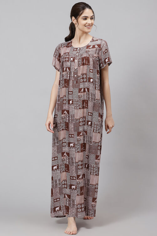 Brown Straight Viscose Printed Sleepwear image number 2