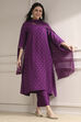 Purple Polyseter Blend Straight Printed Fusion Set image number 0