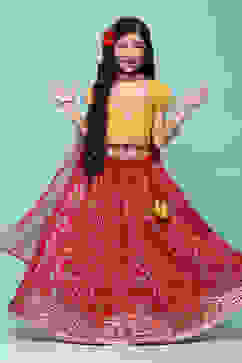 Yellow & Pink Polyester Embroidered Suit Set image number 0