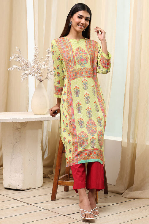 Green Printed Straight Kurta image number 0