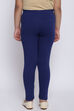 Navy Blue Cotton Lycra Solid Leggings image number 4