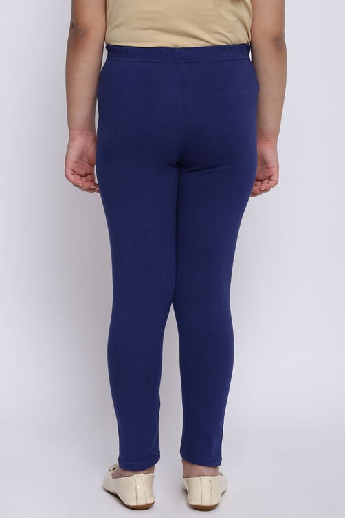 Navy Blue Cotton Lycra Solid Leggings image number 4