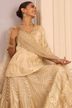 Beige Viscose Peplum Embroidered Lehenga Set image number 1