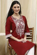 Maroon Cotton Dyed Straight Kurta image number 0