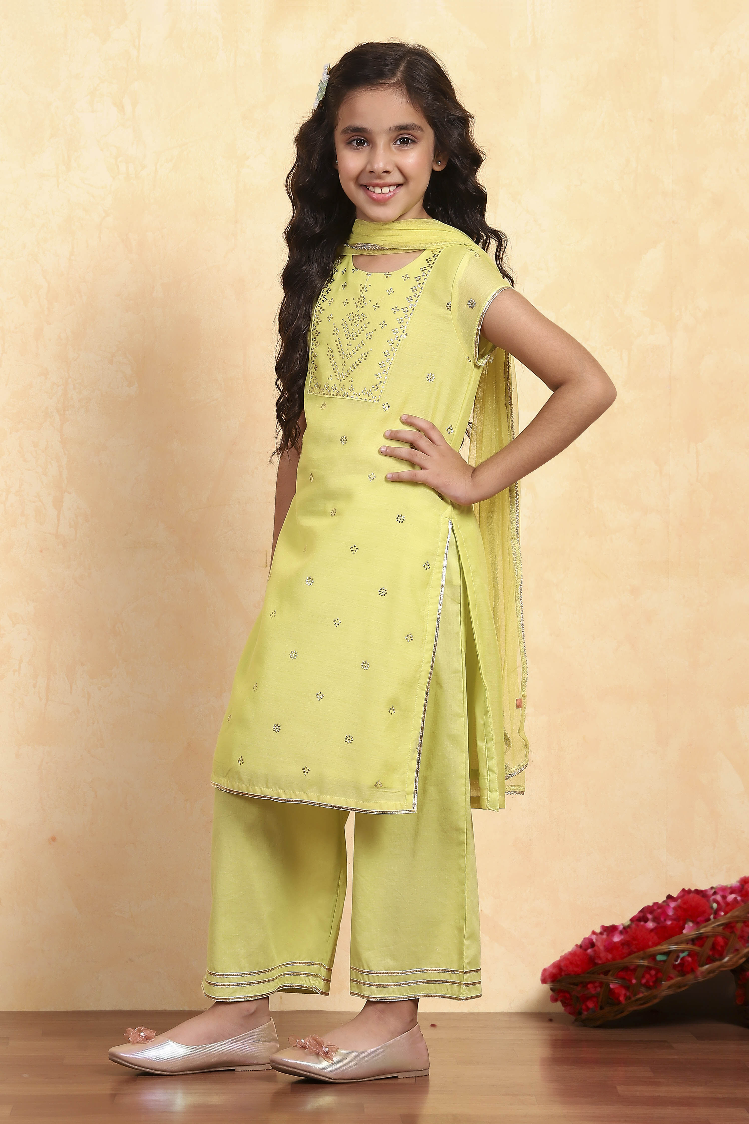 Aqua Polyester Straight Printed Suit Set image number 3