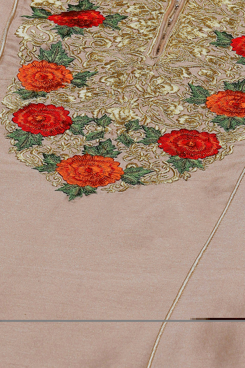 Beige Silk & Cotton Flared Kurta Suit Set image number 1