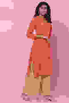 Orange Rayon Straight Kurta image number 3