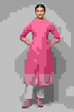 Pink Cotton Blend A-Line Printed Kurta image number 0