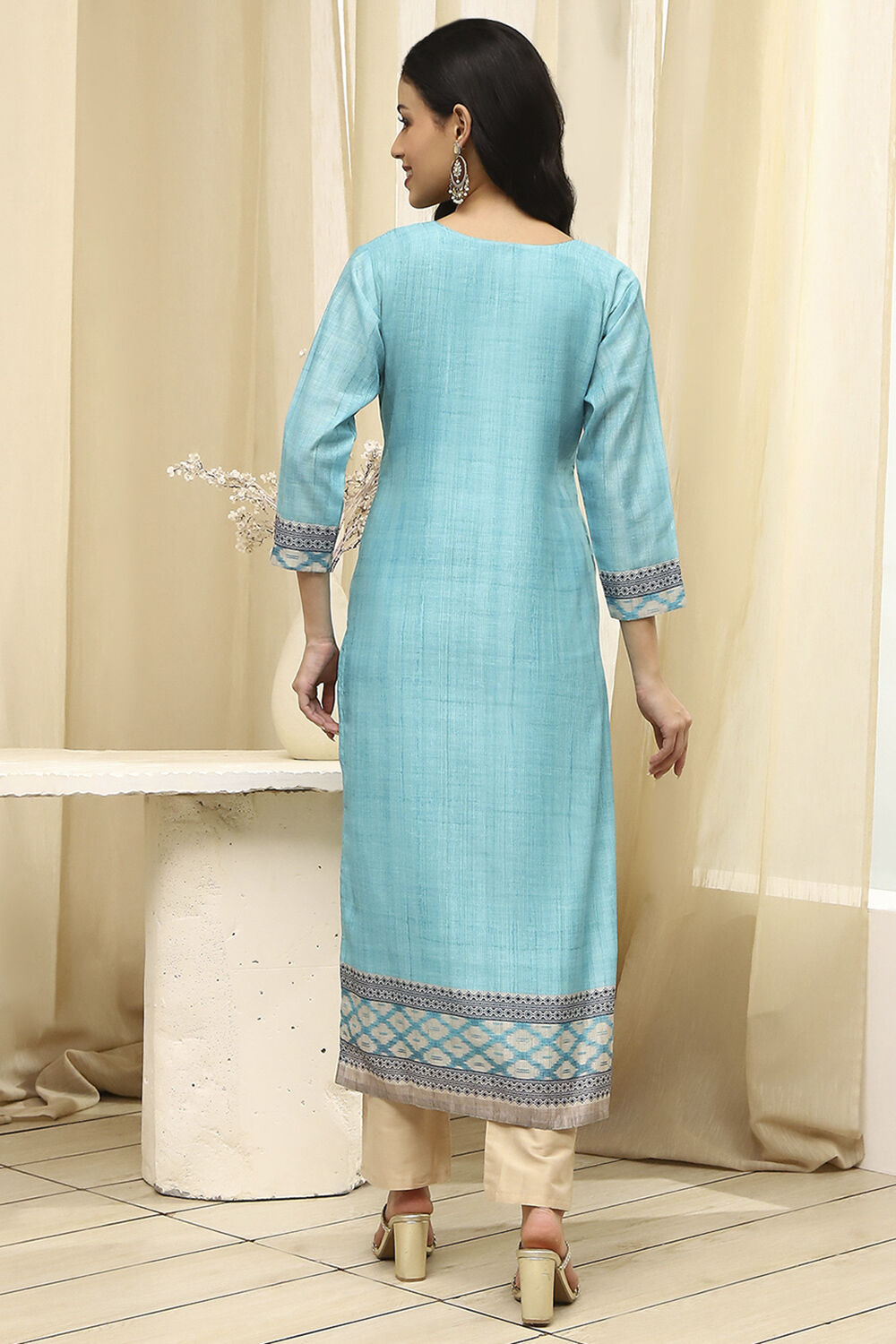 Teal Cotton Machine-Embroidered Unstitched Suit Set image number 6