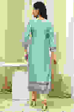 Teal Cotton Machine-Embroidered Unstitched Suit Set image number 6