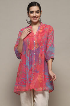 Pink Polyester Straight Kurta image number 5