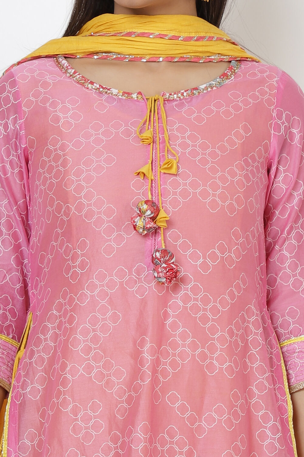 Pink Cotton A-Line Kurta Churidar Suit Set image number 1