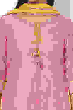 Pink Cotton A-Line Kurta Churidar Suit Set image number 1