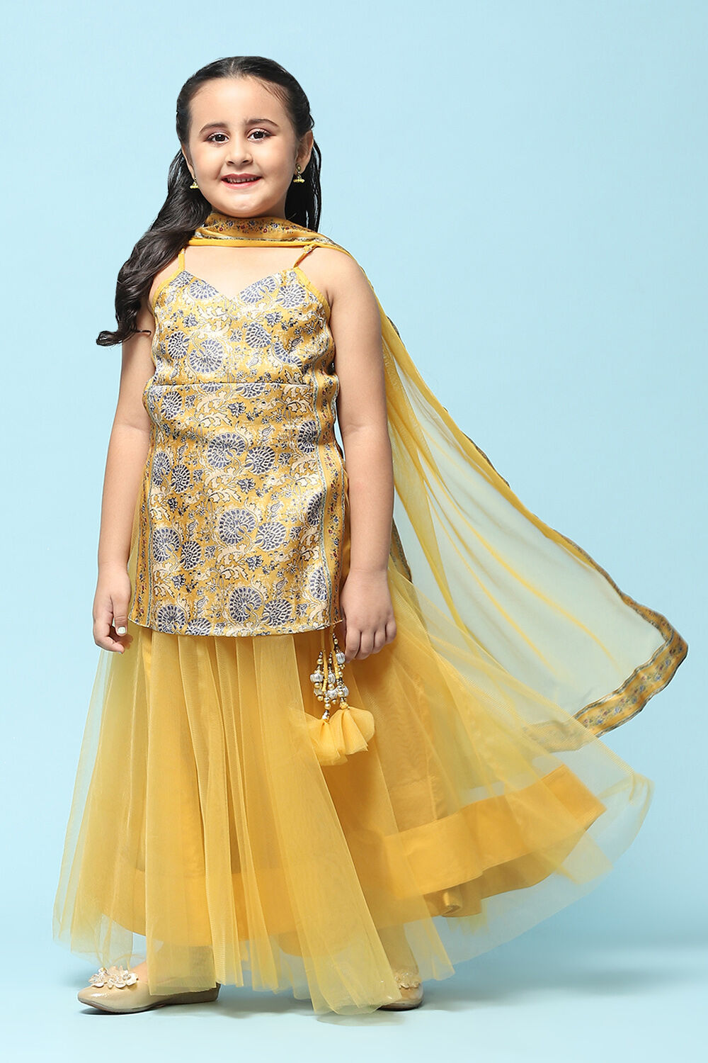 Yellow Poly Viscose Straight Printed Suit Set image number 7