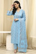 Pink Cotton Screen Print Unstitched Suit Set image number 7