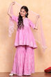 Pink Cotton Peplum Suit Set image number 0