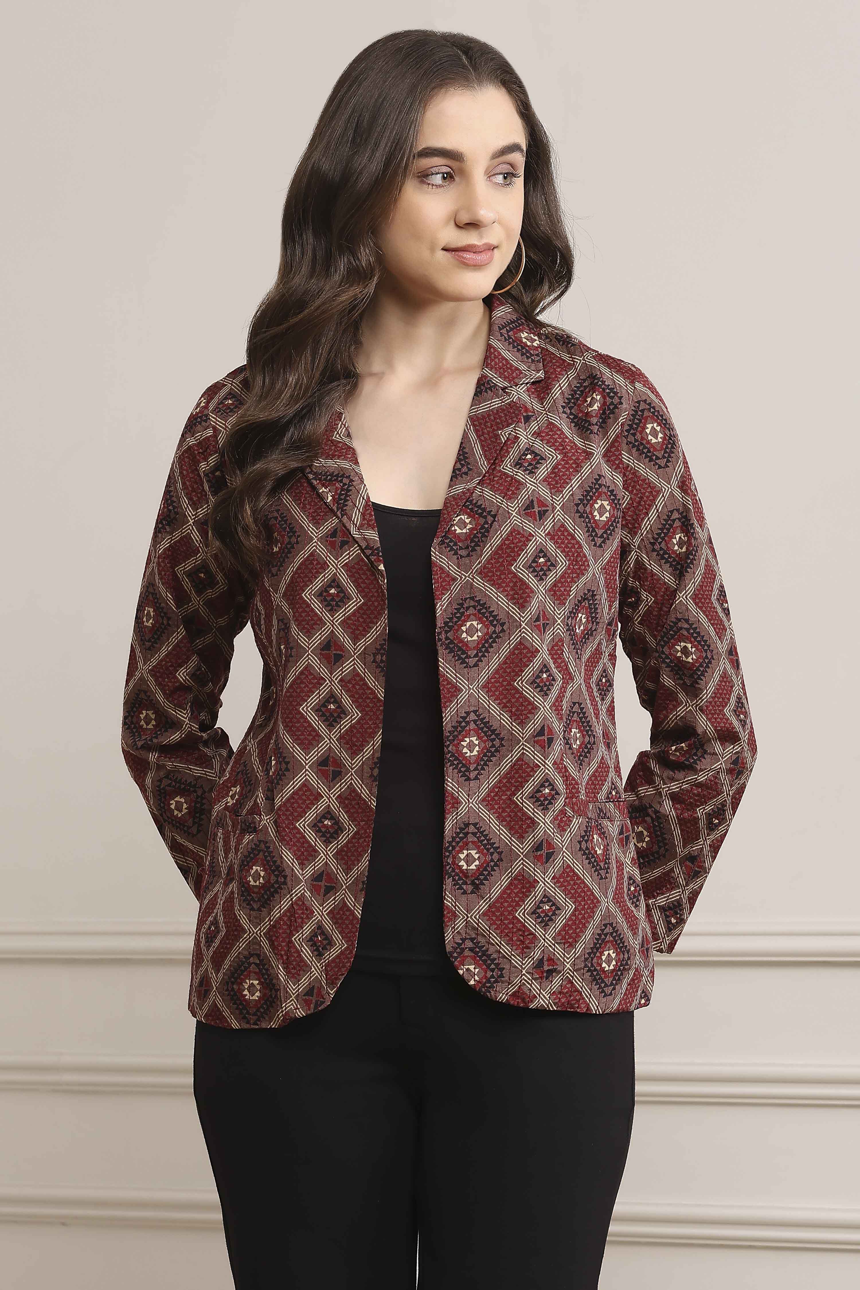 Black Viscose Straight Printed Jacket image number 0