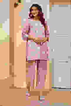 Antique Rose Polyester Blend Straight Kurta Set image number 5