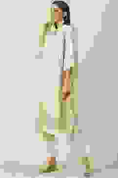 Off White Straight Kurta Relaxed Pants Suit Set image number 3