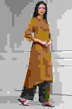 Mustard Yellow Viscose Rayon Straight Printed Kurta Pants Set image number 5