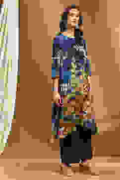 Midnight Blue Modal Floral Asymmetric Kurta Set image number 5