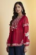 Red Cotton Silk Embroidered Full Sleeve Kurti image number 2