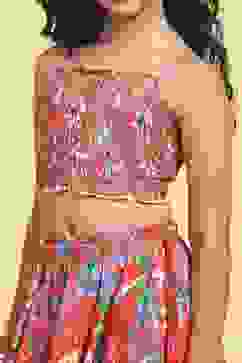 Red Viscose Rayon Flared Printed Lehenga Set image number 1