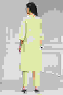 Ivory Textured Straight Kurta Pants Set image number 4