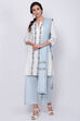 Off White Cotton Straight Kurta Palazzo Suit Set image number 2