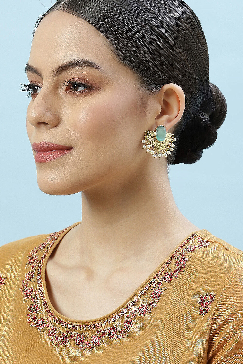 Mint Green Brass Earrings image number 3