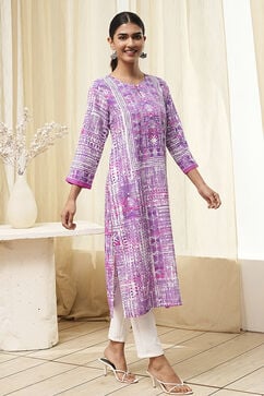 Lavender Printed Straight Kurta image number 5