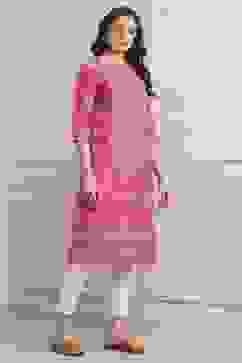 Deep Fuchsia Rayon Straight Printed Kurta image number 4