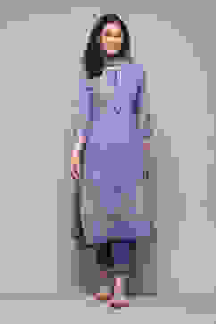 Lavendar Cotton Straight Printed Kurta Slim Pant Suit Set image number 0